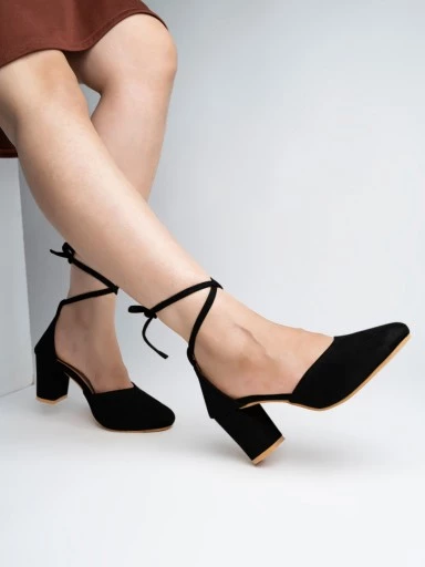 Black Shoes Heels - Temu