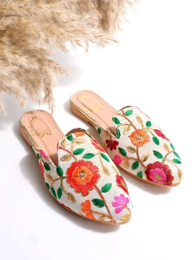 Buy Stylestry Ethnic Embroidered Multicolored Mules For Women & Girls